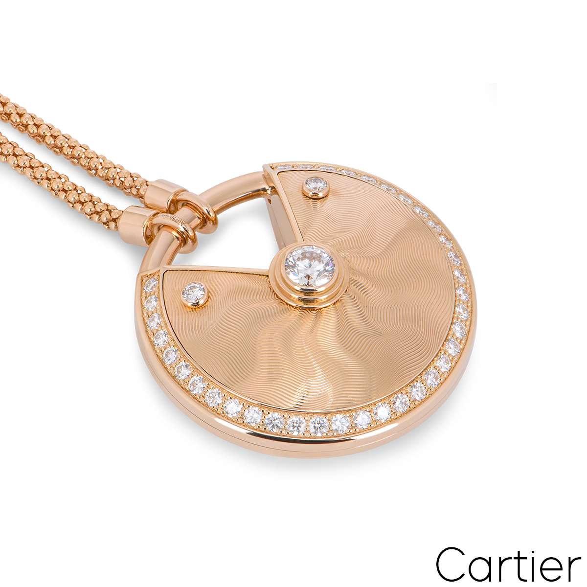 Cartier Rose Gold Diamond Guilloche Amulette De Cartier Necklace